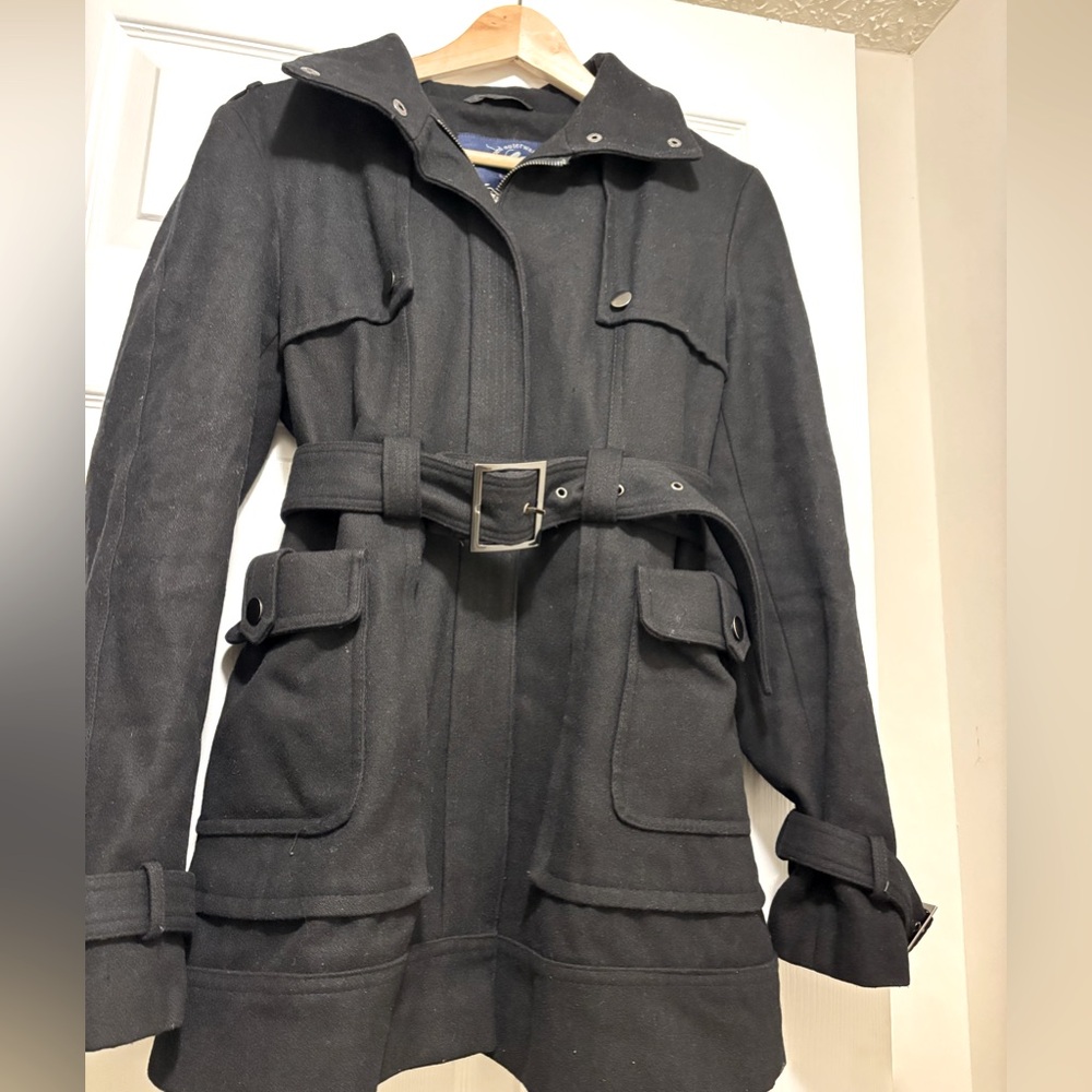 Green With Envy Woman’s Black Wool Blend Pea Coat Size Medium